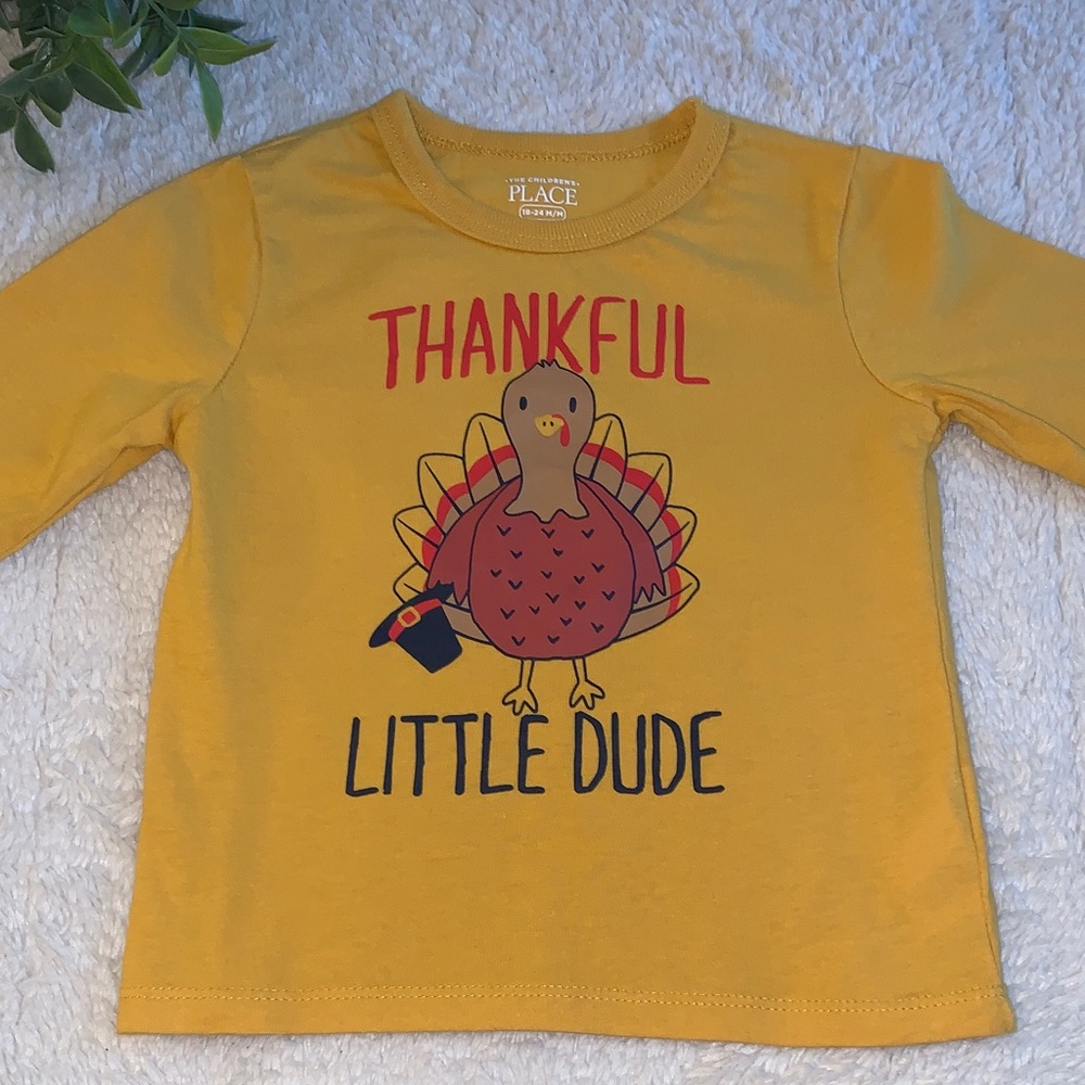 The Children's Place Yellow 'Thankful Little Dude' Tee Turkey T-shirt 18-24 EUC